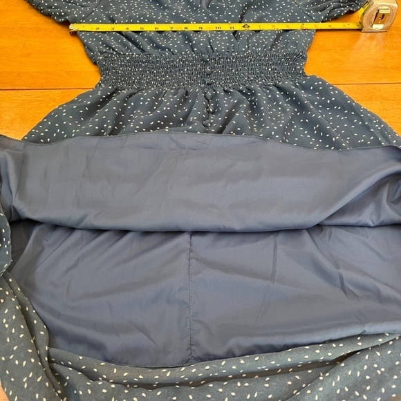 Fashion Blue V Neck Midi Sheer Lined Dress Elastic Waist Boho Chic, Size S - Picture 8 of 11